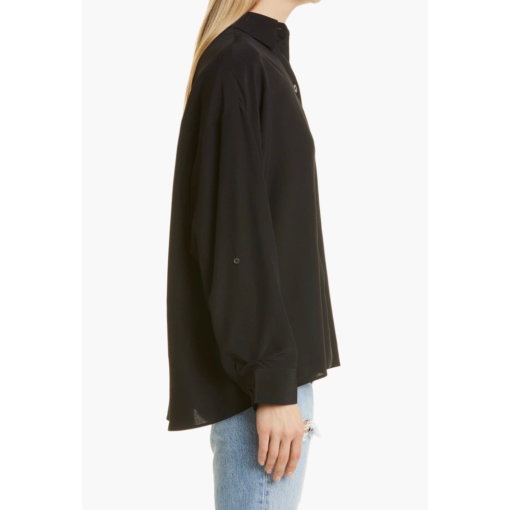 TWP Midnight Satin Sheets Blouse Black 100% Silk Oversized Button Down XS/S - Picture 6 of 15